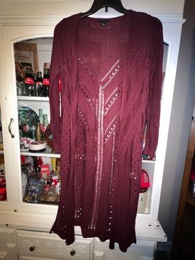 Metaphor Long Open-Front Cardigan in Burgundy